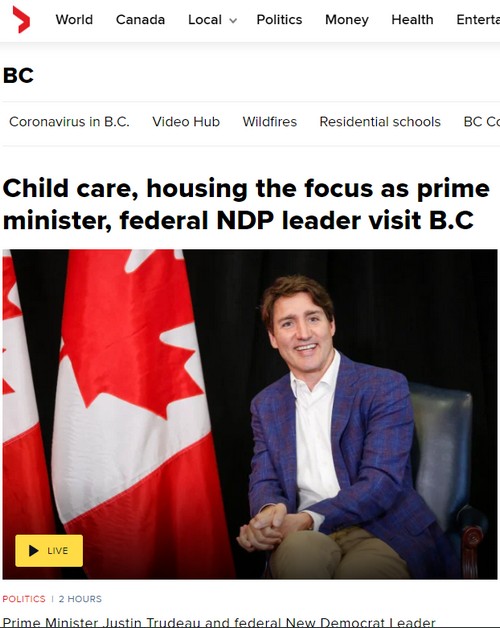 Here's Global's photo of Justin Trudeau, sitting like a woman as usual.
