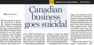 Headline reads: "Canadian business goes suicidal" - by Matthew Lau